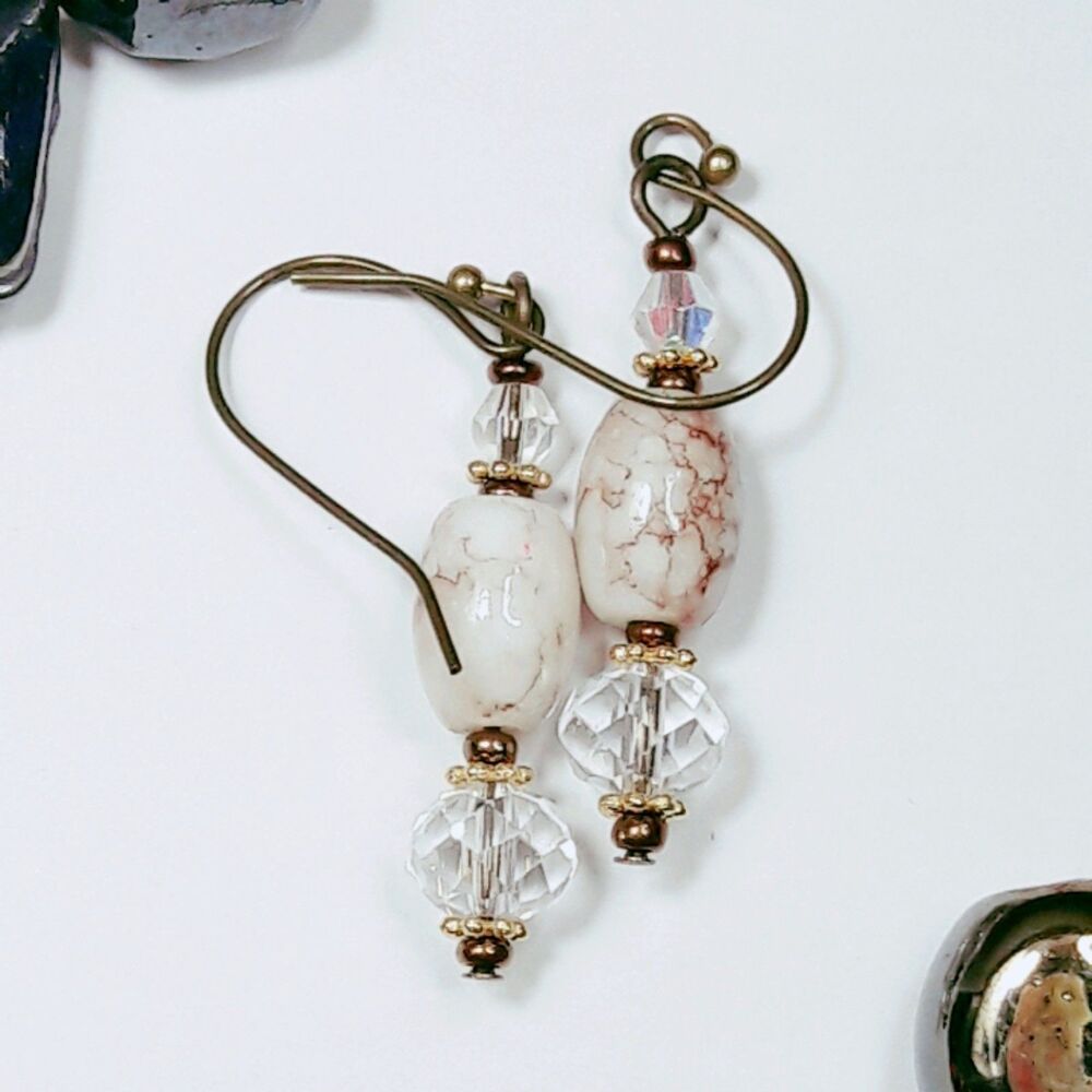 NEW Earrings soft white dangle earrings marble glass beaded earrings h 456#fs